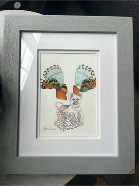 Alina Eydel OOAK Butterfly Wing Art Yorkie Glam Framed Mixed Media Wall Decor